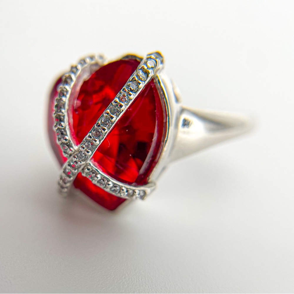 Sterling Silver Lab Created Ruby Heart Shaped Rin… - image 7